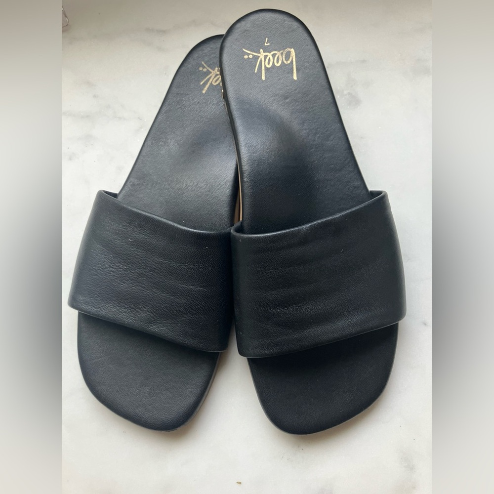 Beek Black Leather Slide Sandals